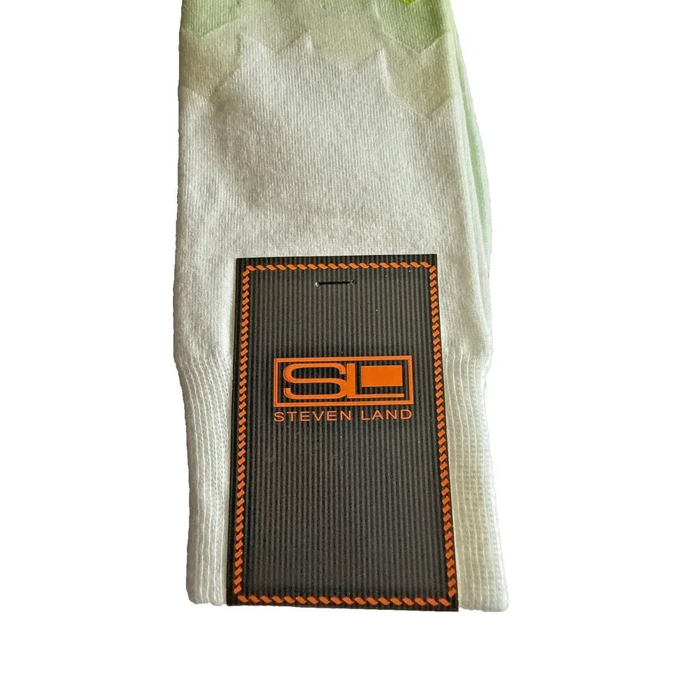 Steven Land Mens Dress Socks Casual Fun White Lime Cotton Sock Size 10-13